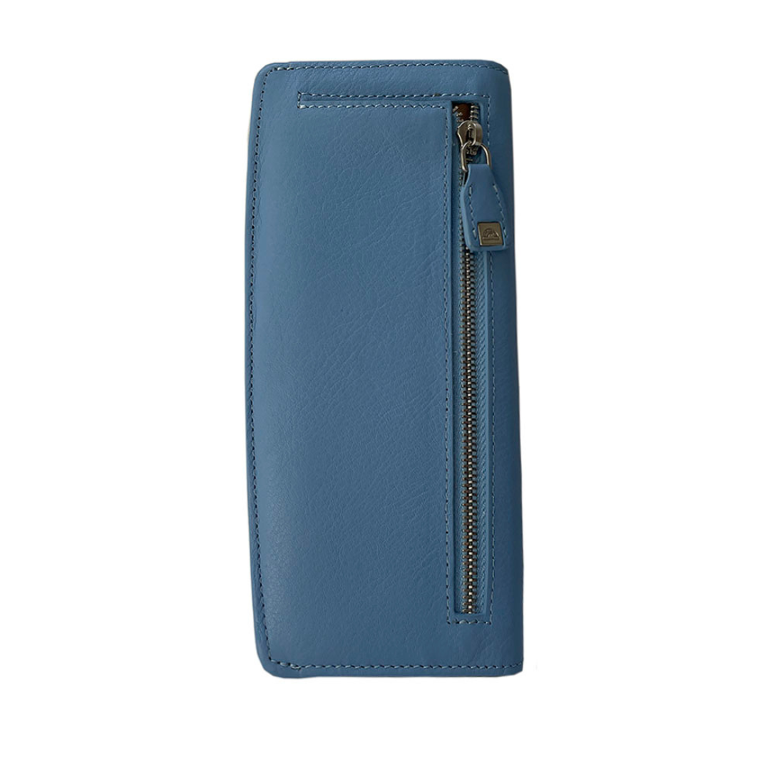 Tony Perotti light blue RFID wallet — back view with zip coin pocket