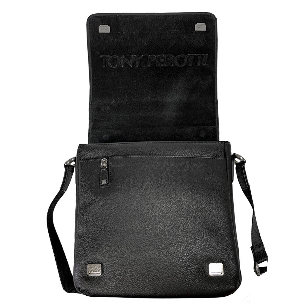 Contatto 9207-24 with the flap raised — suede lining embossed TONY PEROTTI