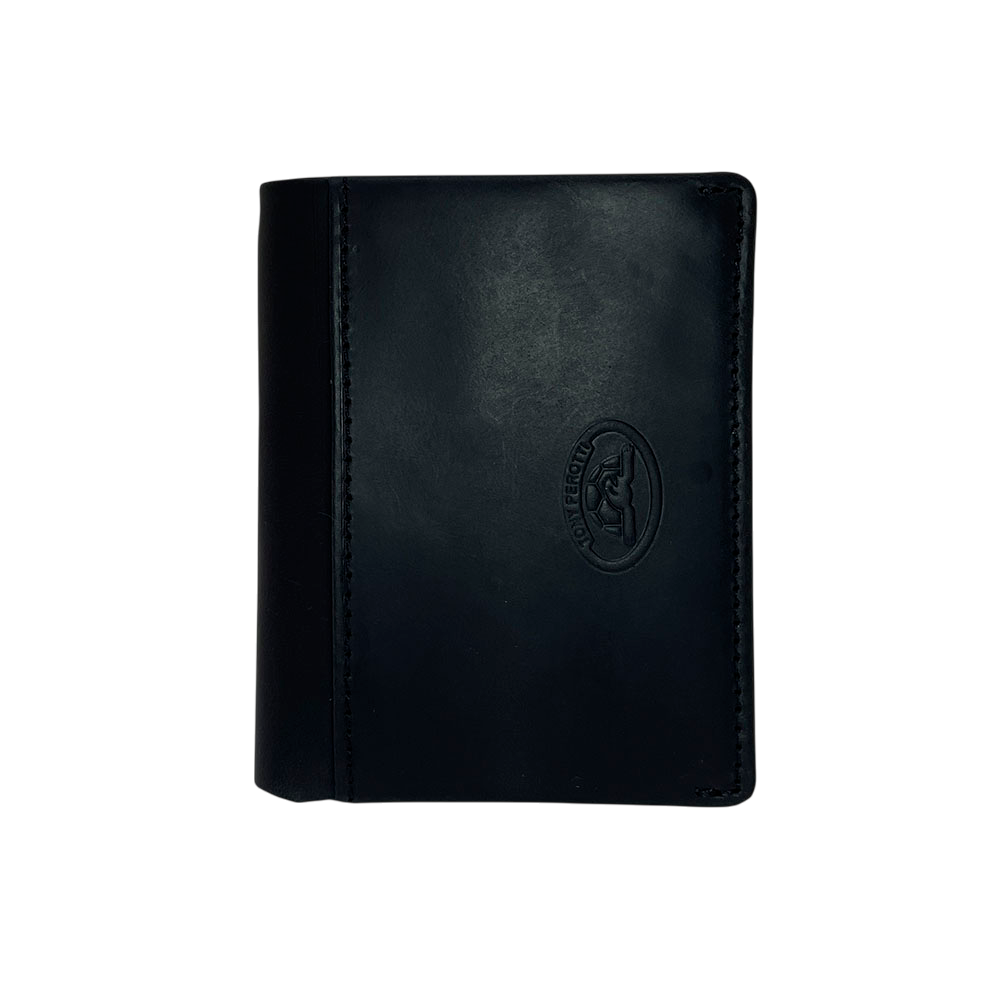 Tony Perotti Arno 1034N nero — the black leather card holder closed, front face with the embossed oval Tony Perotti emblem