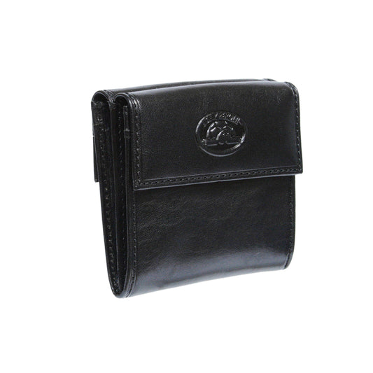 Black leather coin pouch closed, angled side view — Tony Perotti Italico 1642 nero