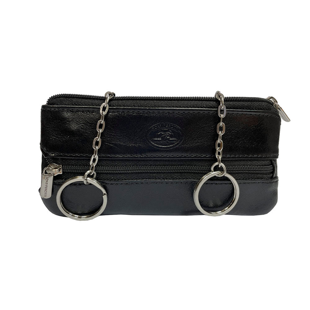 Black leather key case key holder — Tony Perotti Italico 2686 nero 