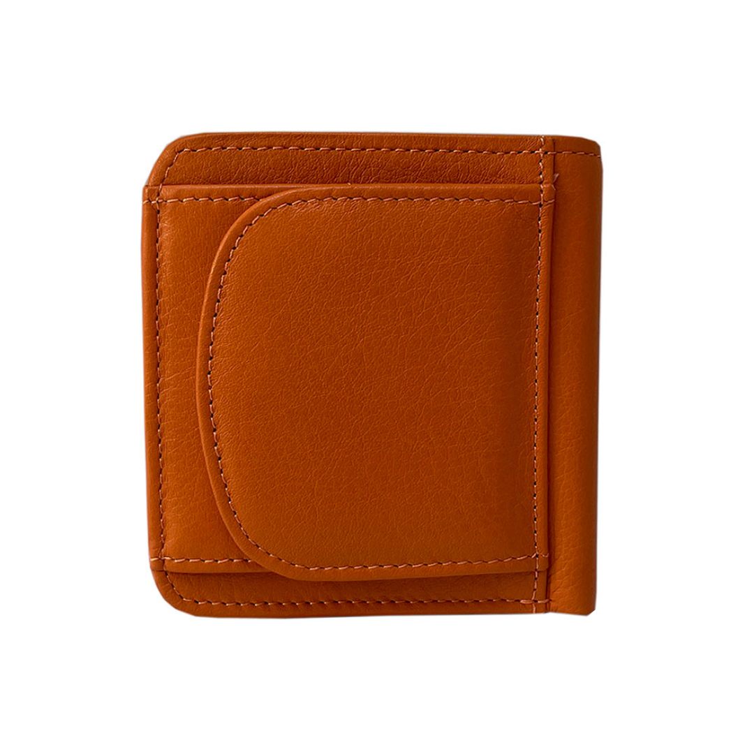 Tony Perotti orange wallet — rear fold-out coin pocket closed