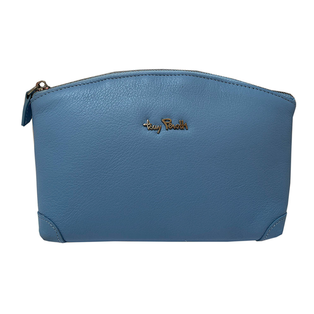 Tony Perotti Contatto 1779 baby light blue leather cosmetic bag — front view