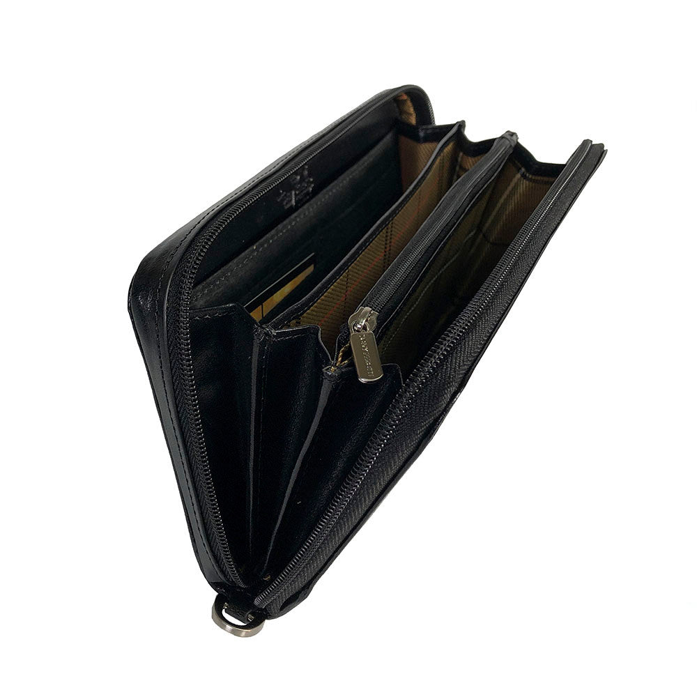 Half-open black Italico 3528-21 — branded checked lining and inner dividers