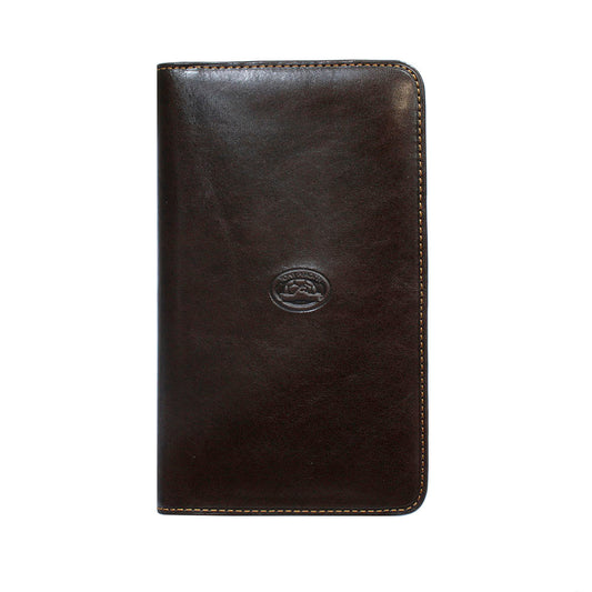 Tony Perotti Scrittoio 1308 moro — the dark brown leather desk card holder closed, with the oval embossed turtle on the front