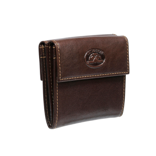 Dark brown leather coin pouch closed, angled side view — Tony Perotti Italico 1642 moro