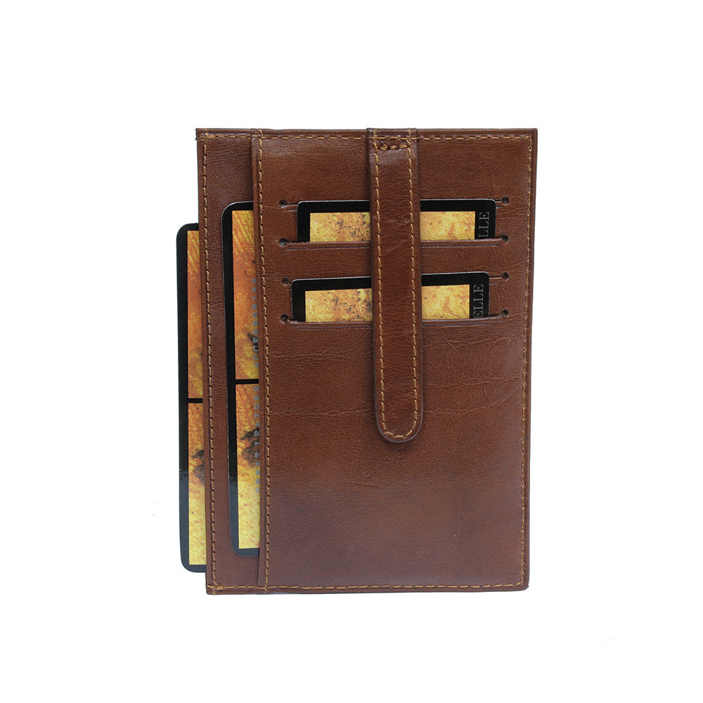 Cognac leather card holder back panel with retaining strap and card slots — Tony Perotti Italico 1203 cognac