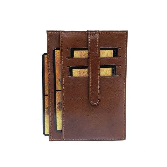 Cognac leather card holder back panel with retaining strap and card slots — Tony Perotti Italico 1203 cognac