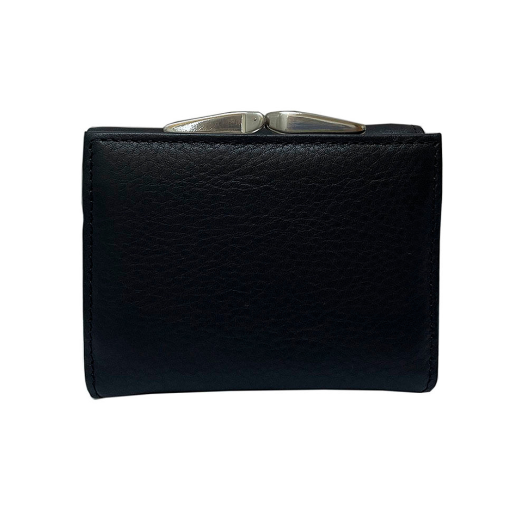 Black calf leather women's wallet open — card slots and ID window, Tony Perotti Contatto