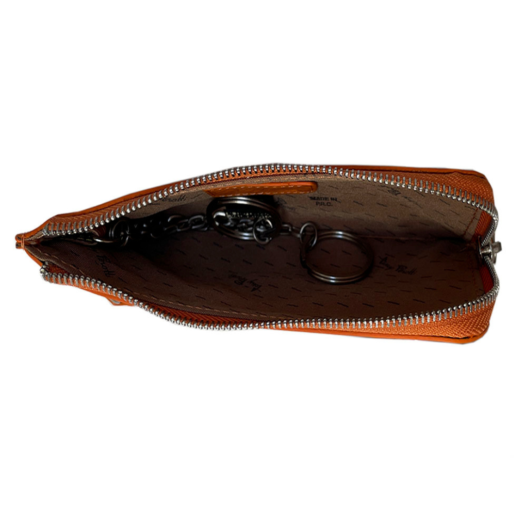 Tony Perotti Contatto 2376 arancio — opened: the brown Tony Perotti signature lining and the two rings on chains inside