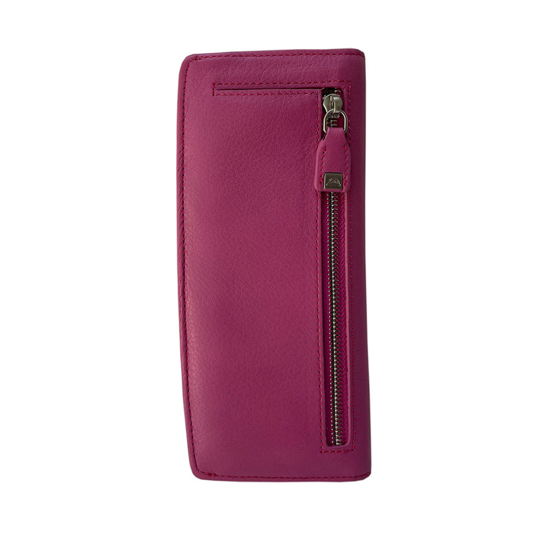 Tony Perotti fuchsia RFID wallet — back view with zip coin pocket