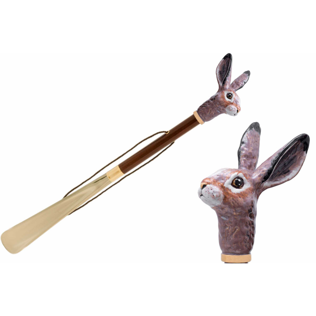 Pasotti hare head shoehorn, full view with a close-up of the hare head — CS K67
