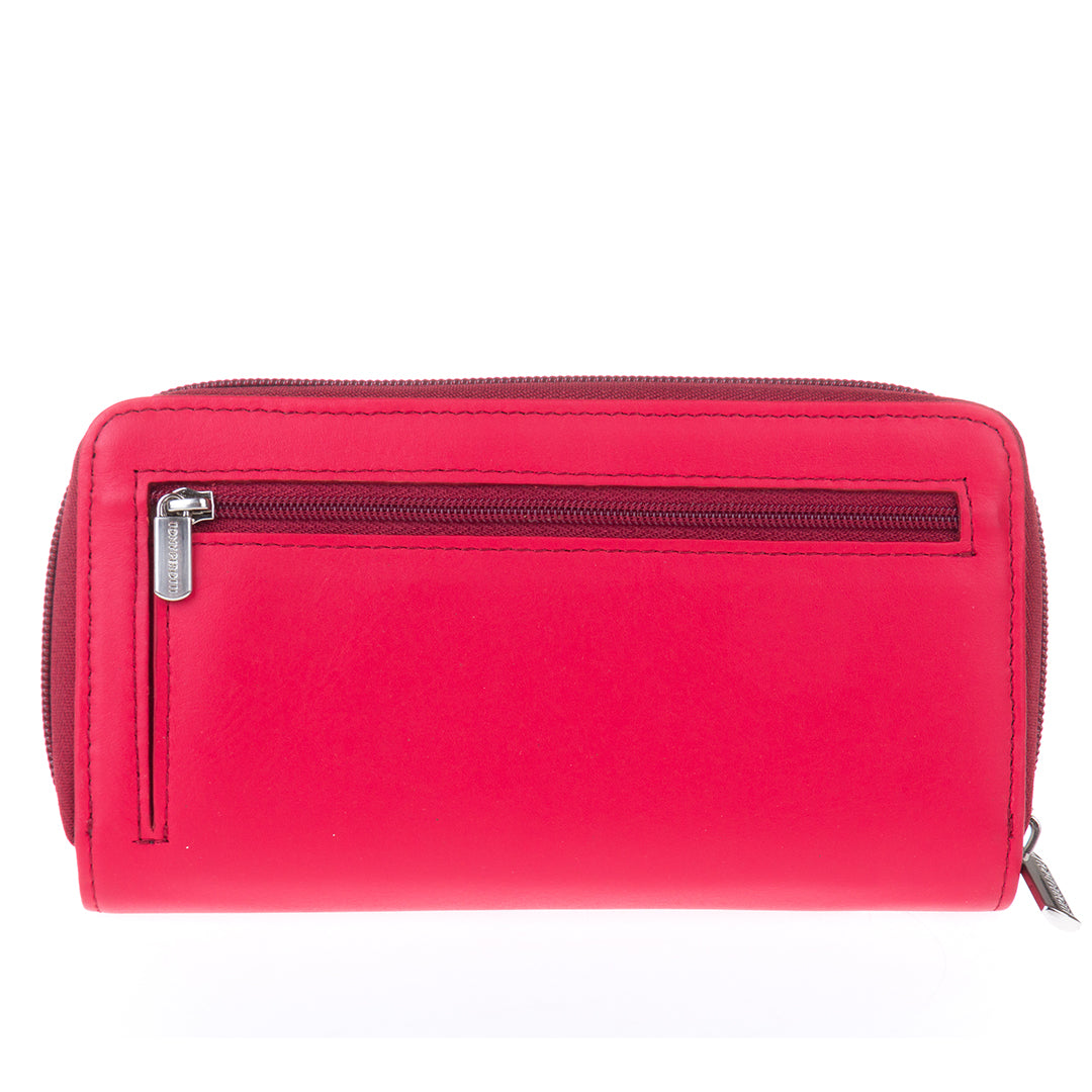 Back of the red Swarovski 1655A wallet with zip coin pocket