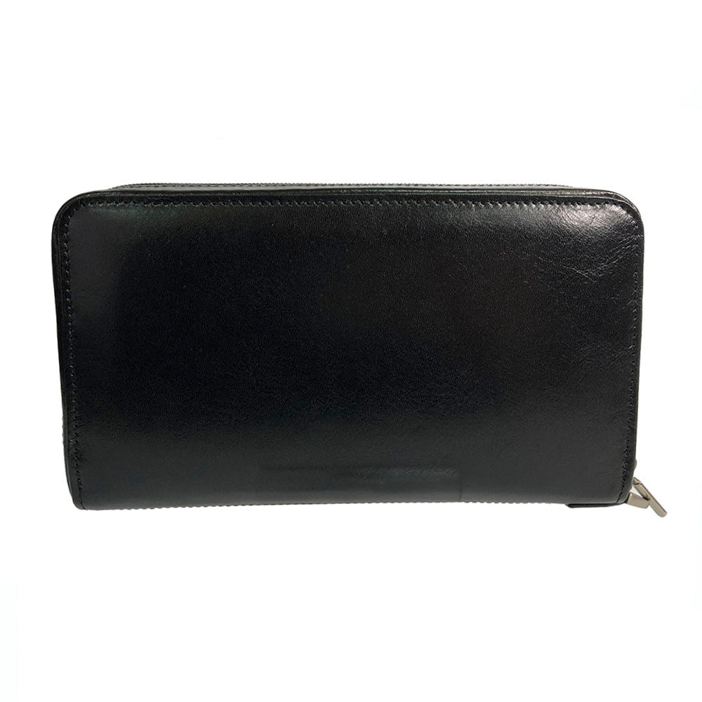 Back of the black Italico 3528-21 wallet-clutch — smooth glossy bull leather