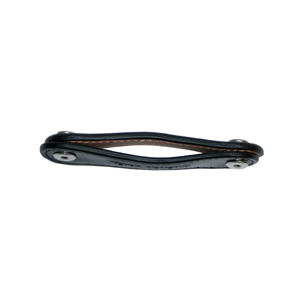 Tony Perotti Nevada KR-198 nero — seen edge-on: the folded strap with a post at either end and the natural undyed reverse inside
