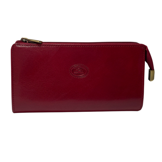 Tony Perotti Italico 2596 rosso women's red leather zip wallet — angled front view