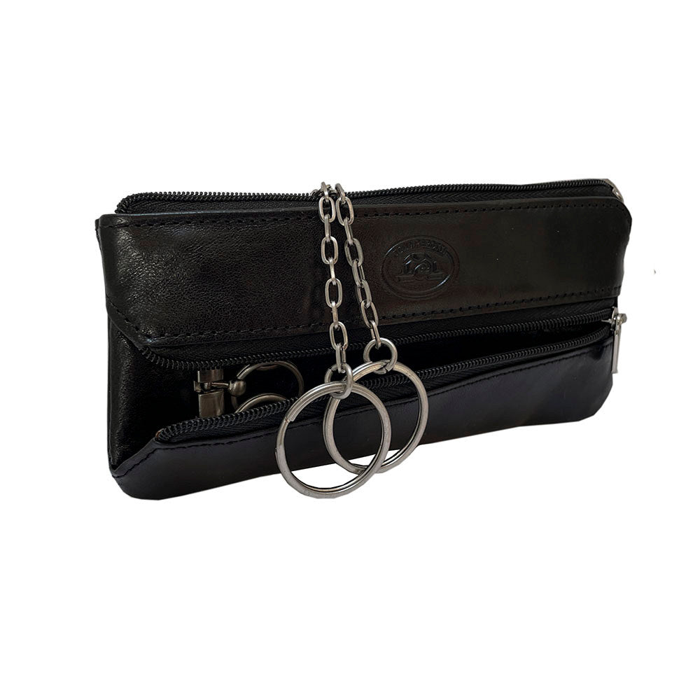 Black leather key case second compartment with chains — Tony Perotti Italico 2686 nero