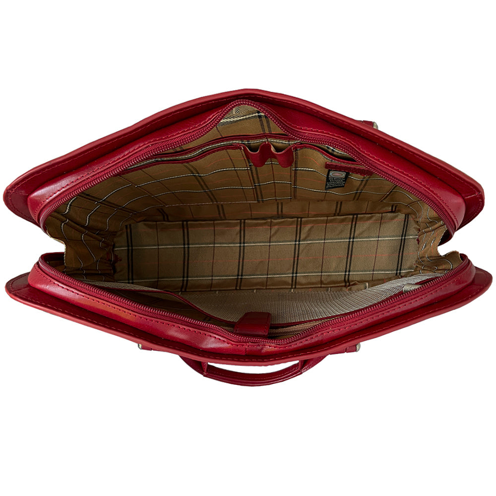 Inside the Tony Perotti Italico 8149 rosso bag — two compartments with the zipped partition between them and the check lining