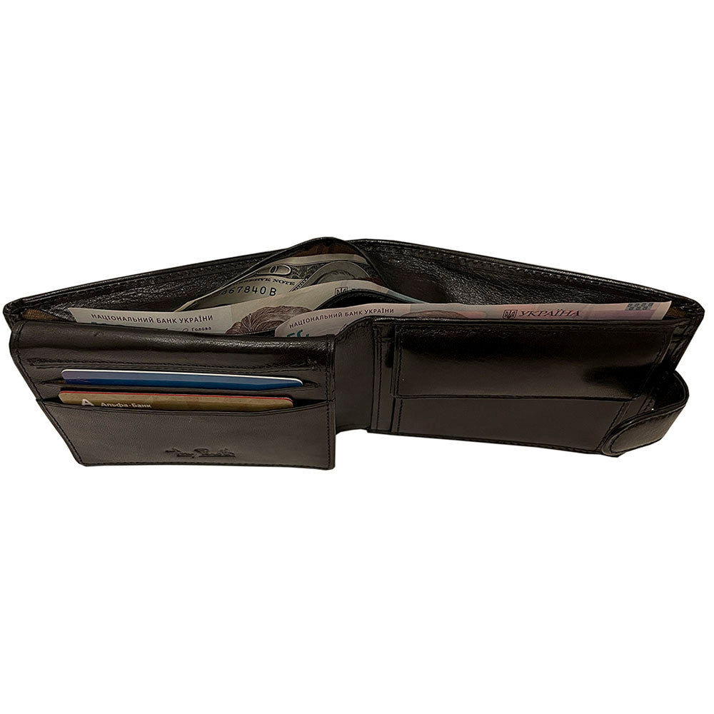 Black leather bifold wallet hidden note pocket under flap — Tony Perotti Italico 396A-Q