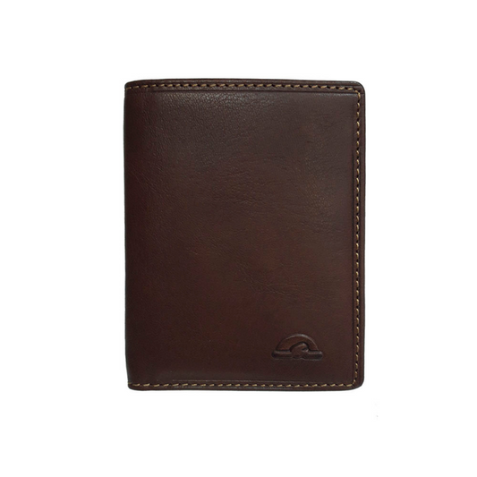 Tony Perotti Nevada 3813+RFID moro — the brown leather card holder closed, front face with the embossed oval turtle emblem