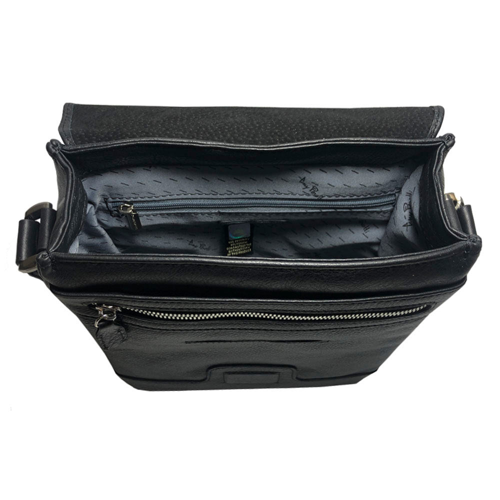 Inside the black Contatto 9027-20 — zip pocket, open pocket and the hologram tag of authenticity