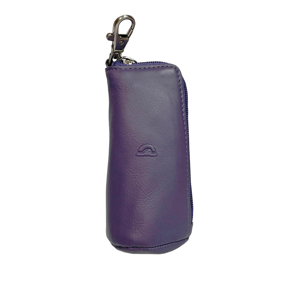 Tony Perotti New Rainbow 4025 viola — purple leather key case standing upright, the swivel snap hook on top and the embossed Tony Perotti turtle