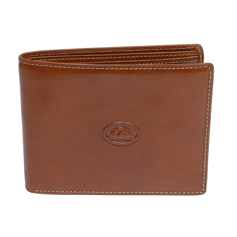 Tony Perotti Italico 537 cognac wallet — closed back view with embossed turtle logo