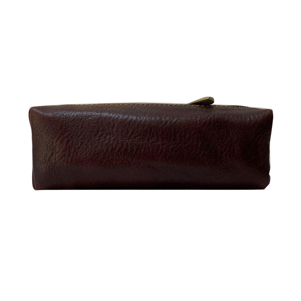 Dark brown leather key pouch seen from the back, plain panel and closed zip — Tony Perotti Italico 3297 moro