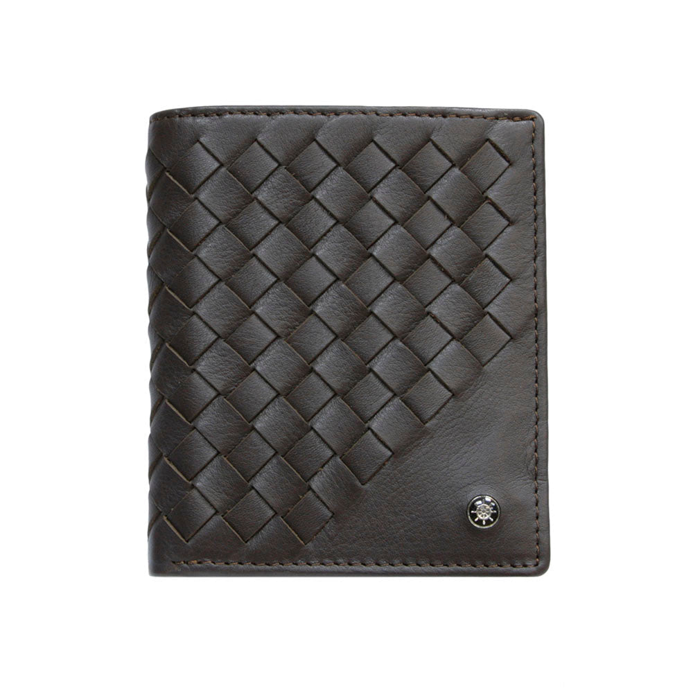 Tony Perotti Timone intrecciato 12071 moro dark brown woven leather compact wallet, front view