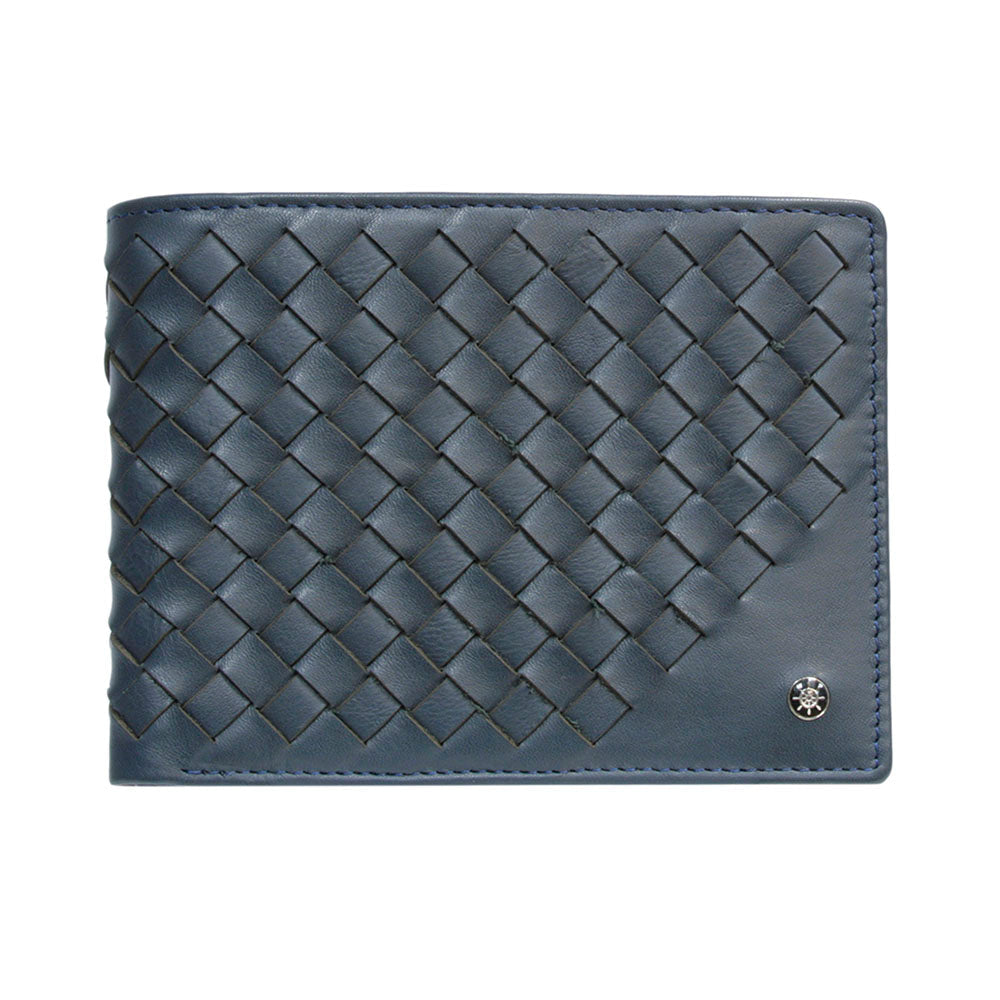 Tony Perotti Timone intrecciato 12013 navy navy woven leather bifold wallet, front view