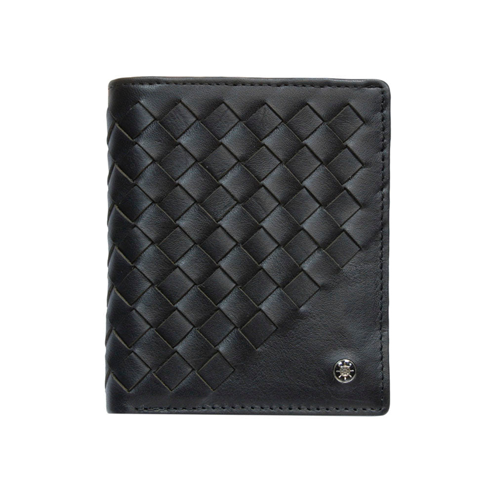 Tony Perotti Timone intrecciato 12071 nero black woven leather compact wallet, front view