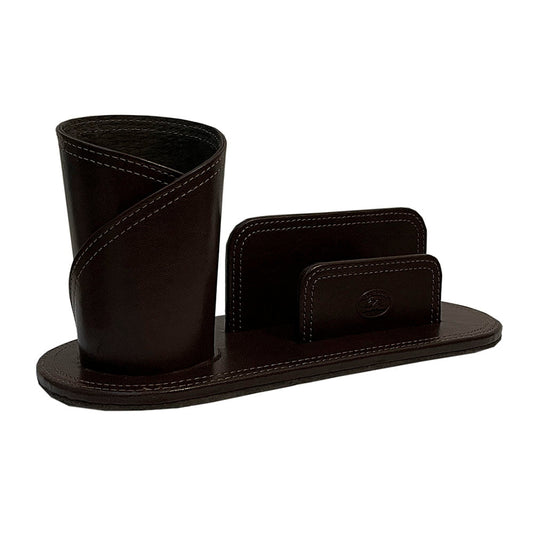 Tony Perotti Scrittoio 4023 moro — the dark brown leather pen cup and note stand on their shared oval base