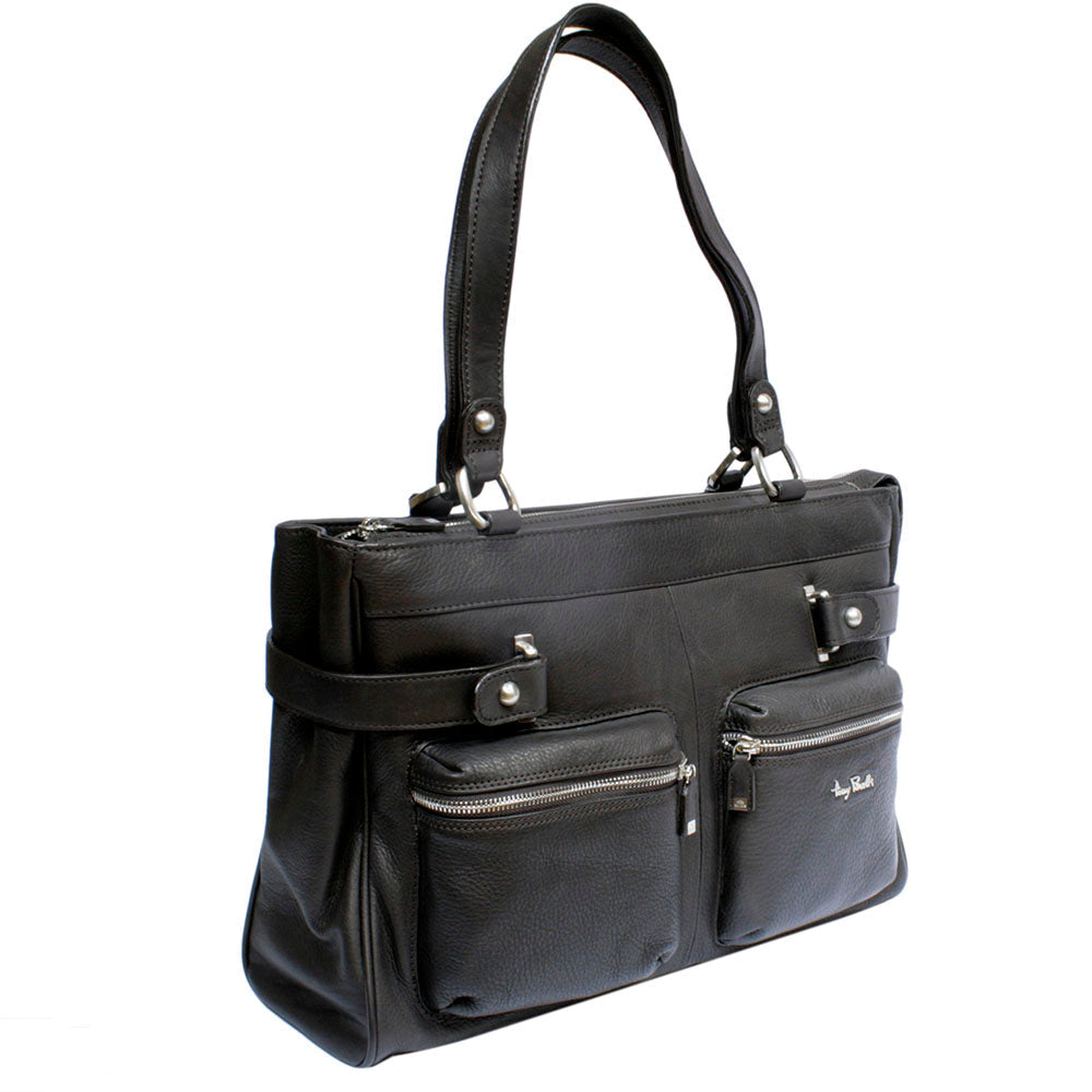 Contatto 9060-40 moro at an angle — the depth of the body and the two medium-length handles on metal rings