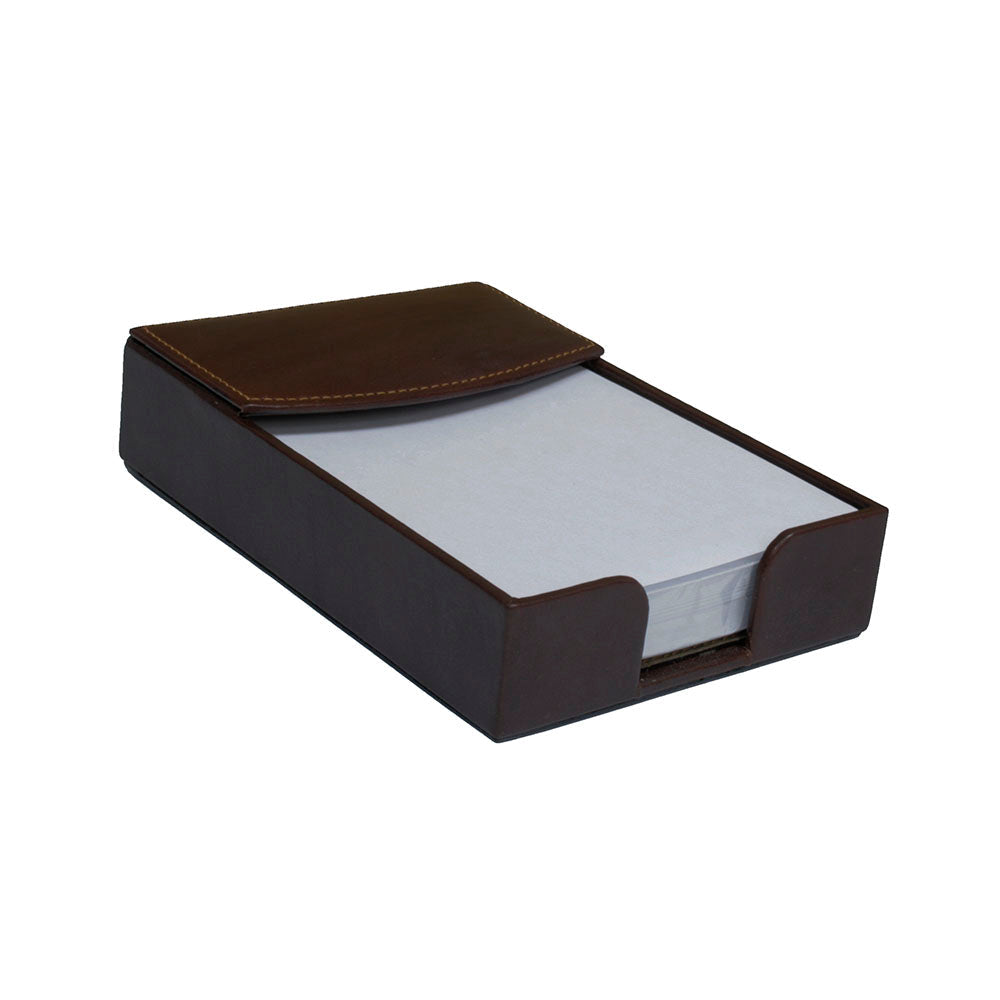 Tony Perotti Scrittoio 1319 moro — the leather memo holder with a note block in place, front wall scooped low
