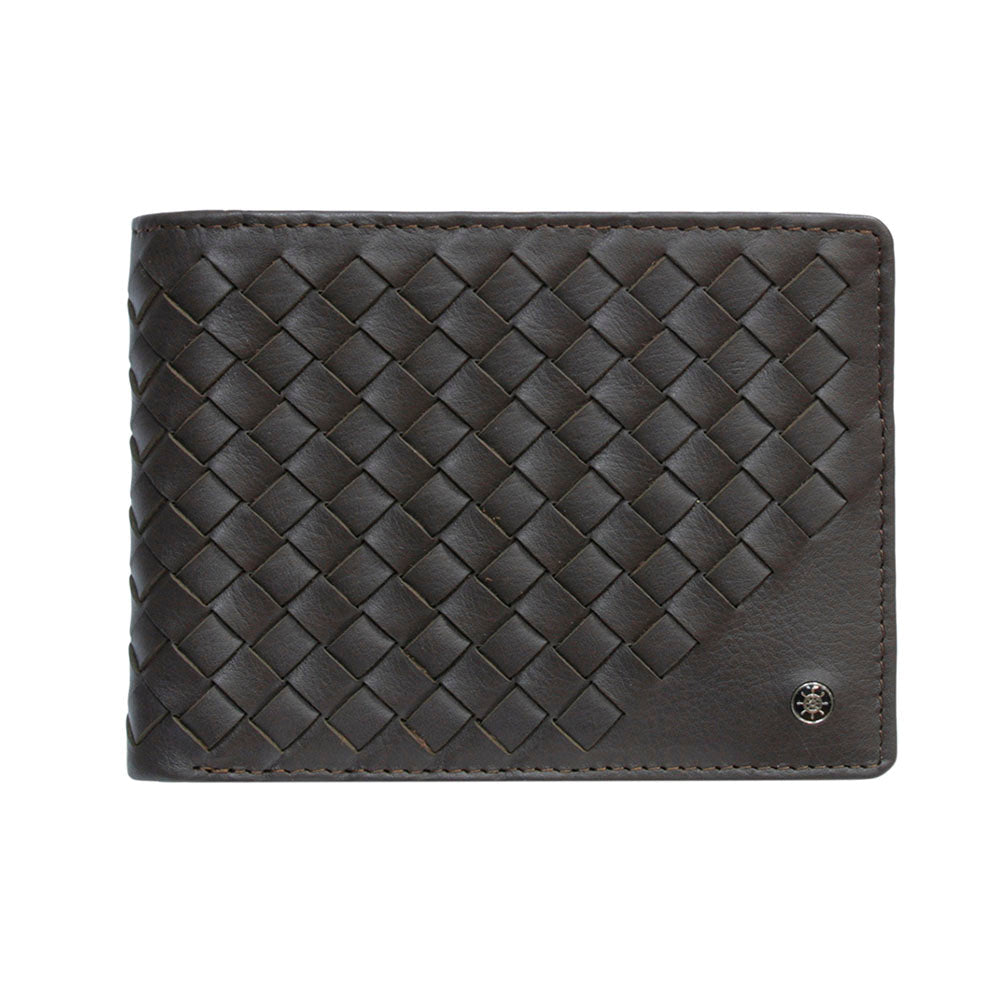 Tony Perotti Timone intrecciato 12013 moro dark brown woven leather bifold wallet, front view