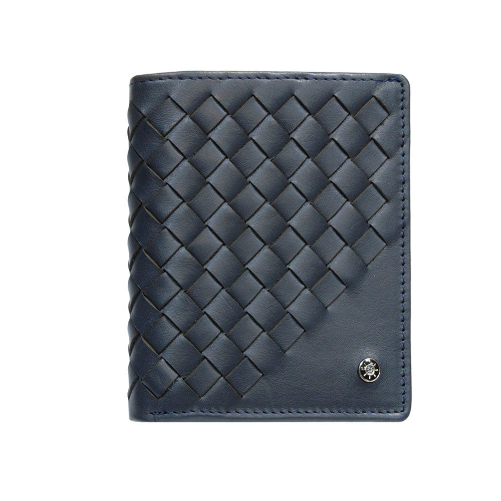 Tony Perotti Timone intrecciato 12071 navy navy woven leather compact wallet, front view