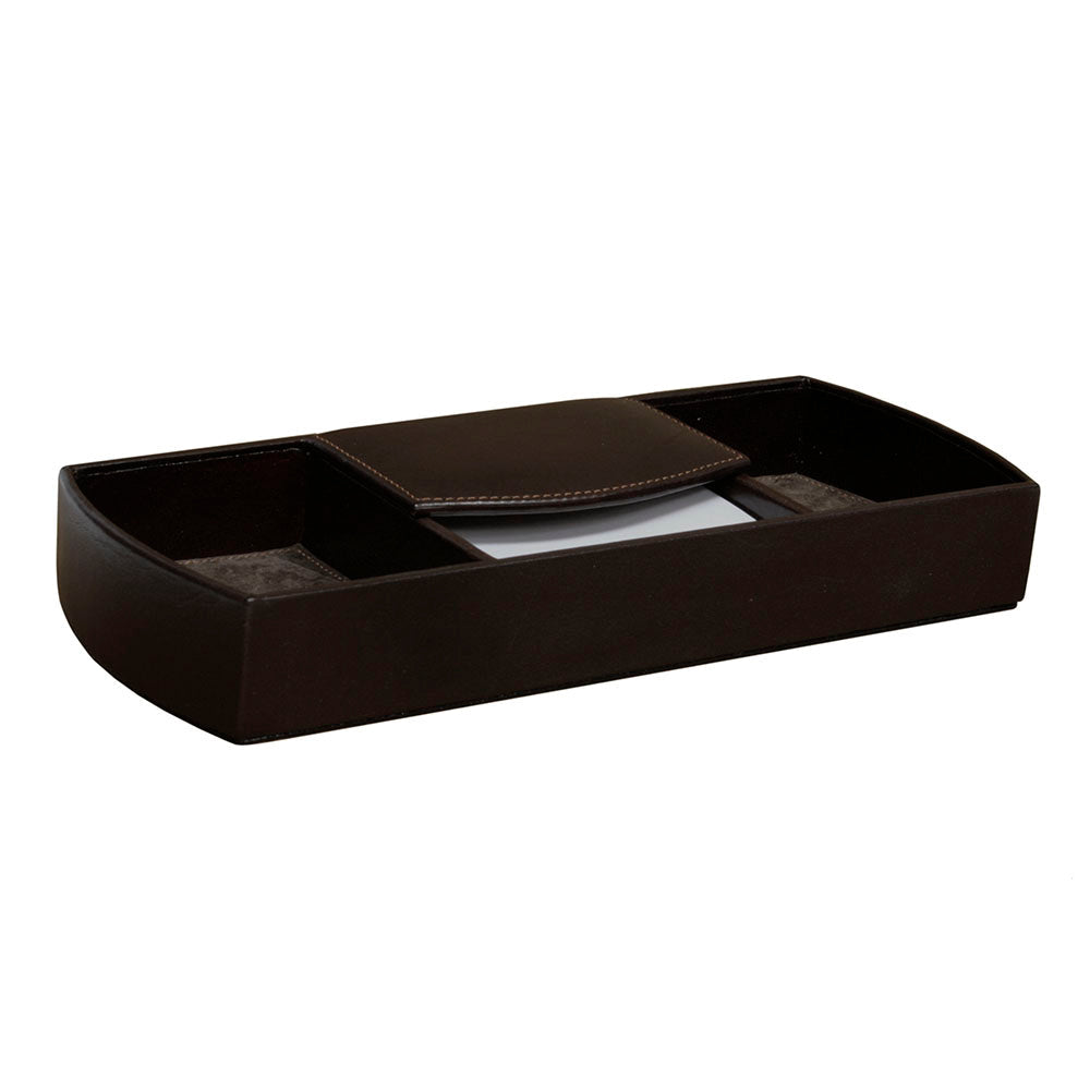 Tony Perotti Scrittoio 1321 moro — the long leather tray, note block in the centre well between the two clip wells