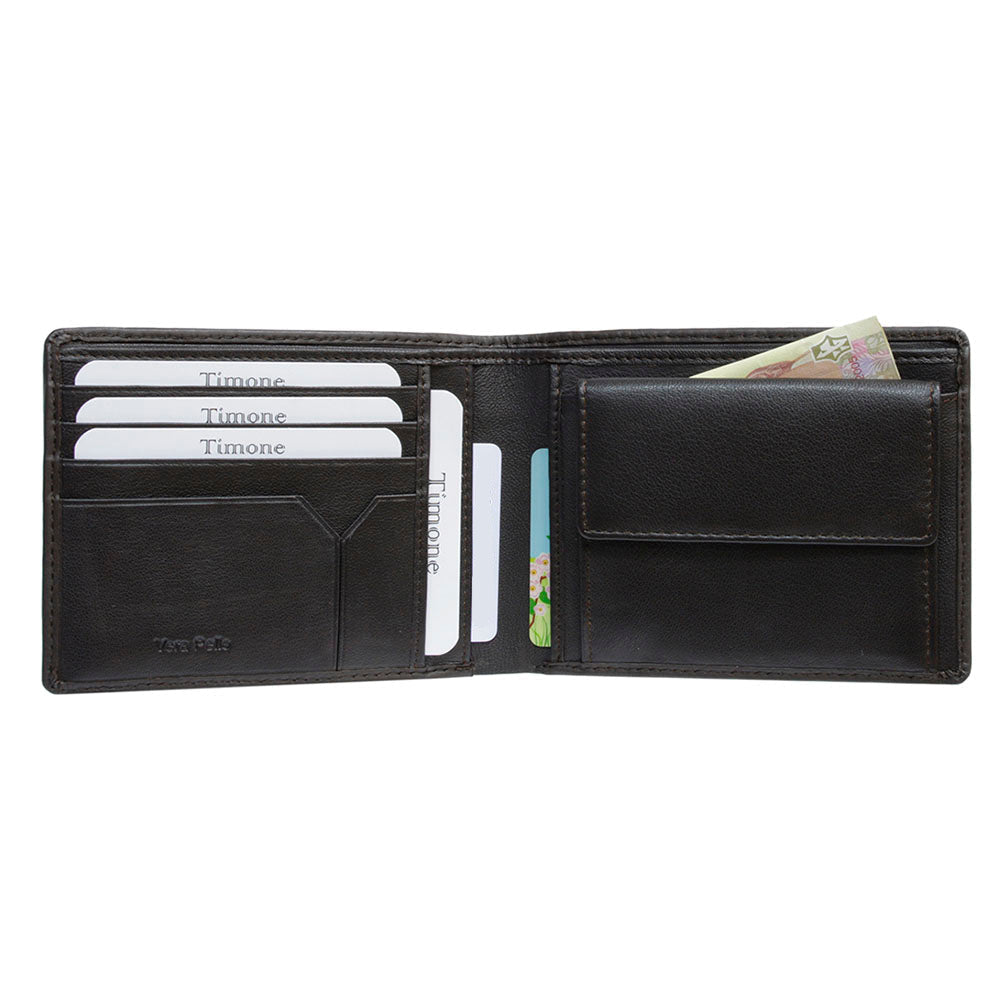 Open Tony Perotti Timone intrecciato 12013 moro wallet with cards in slots and a banknote