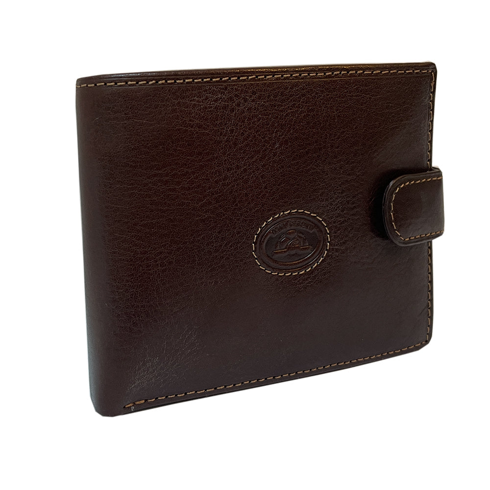 Dark brown leather wallet Tony Perotti Italico 3341A-Q moro, three-quarter view with beige contrast stitching