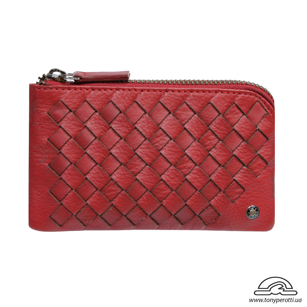 Tony Perotti Timone intrecciato 12002 rosso red woven leather key case, front view