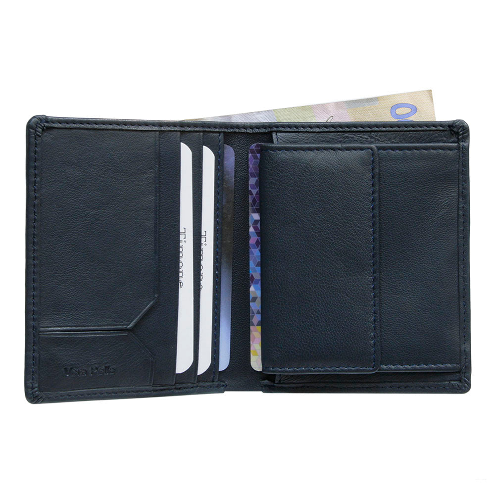 Open Tony Perotti Timone intrecciato 12071 navy wallet with cards, coin pocket and a banknote