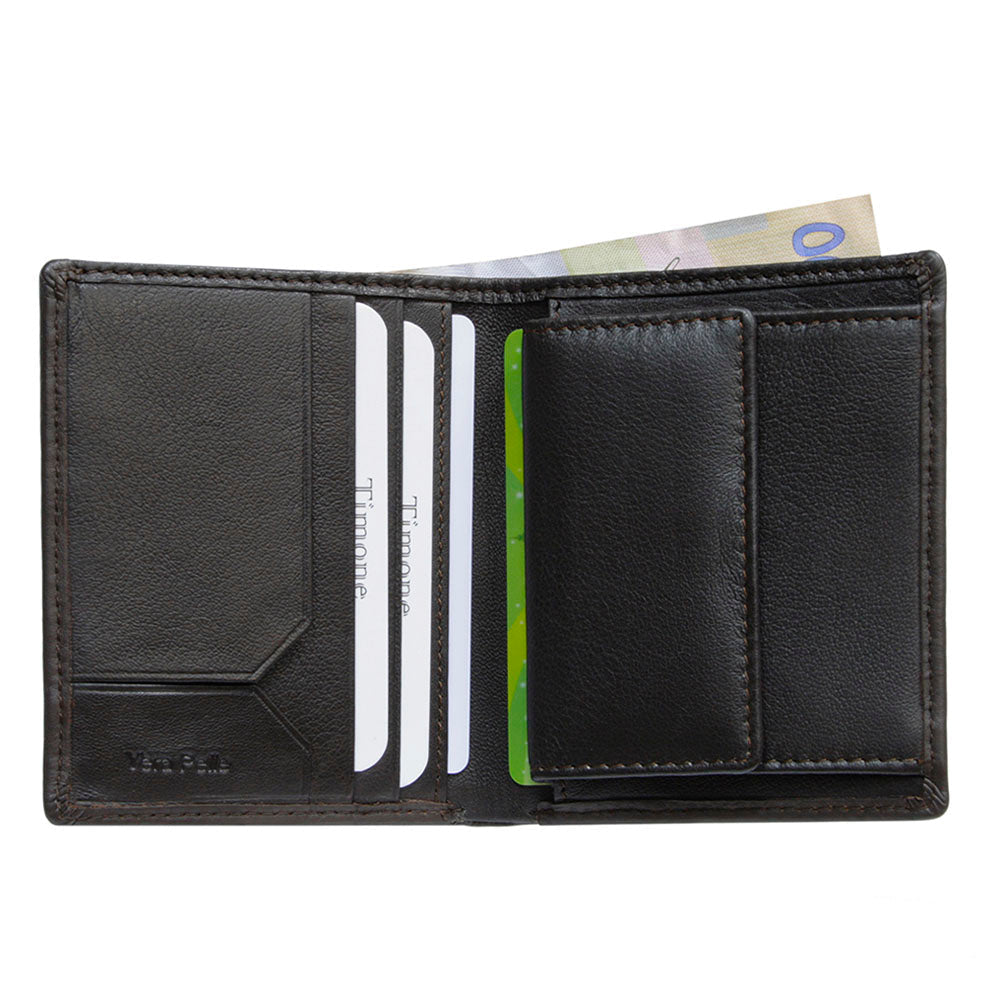 Open Tony Perotti Timone intrecciato 12071 moro wallet with cards, coin pocket and a banknote