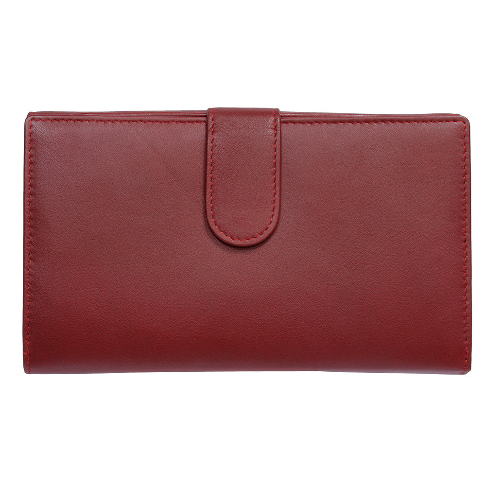 Tony Perotti Cortina 5073 rosso red leather large flap wallet — back view with the snap tab closure