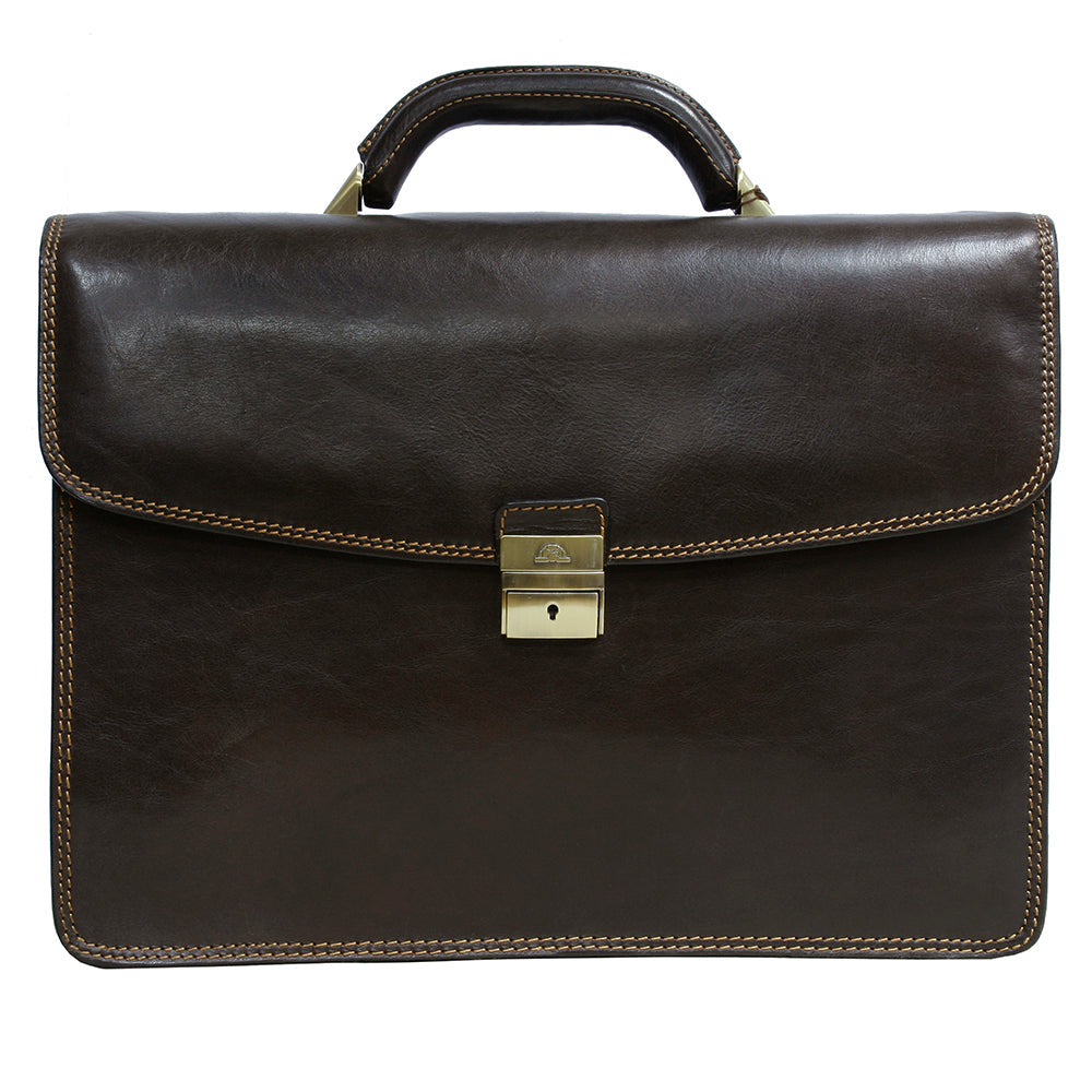 Tony Perotti Italico 8009 moro — front view with the flap and the central antique brass locking clasp with the engraved turtle emblem