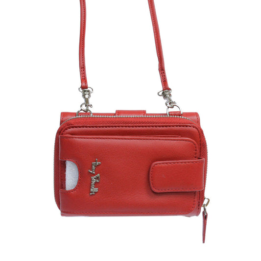 Contatto 3058 rosso from the side, showing the zipped coin section and the snap tab