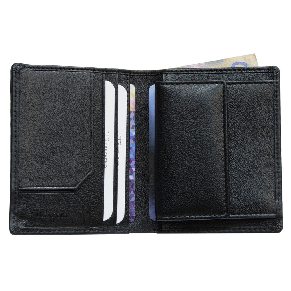 Open Tony Perotti Timone intrecciato 12071 nero wallet with cards, coin pocket and a banknote
