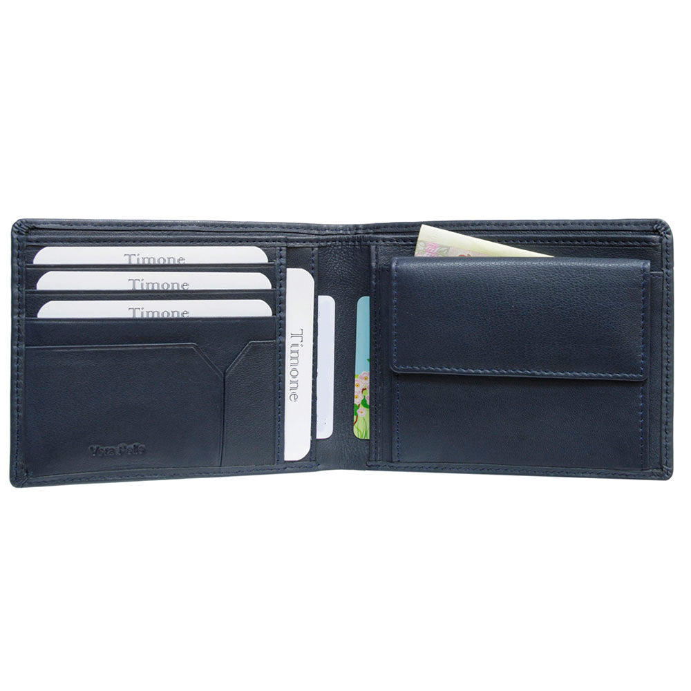 Open Tony Perotti Timone intrecciato 12013 navy wallet with cards in slots and a banknote