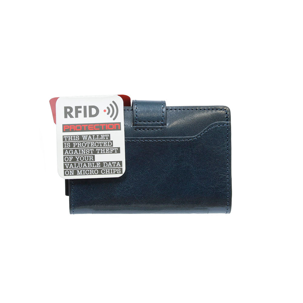Tony Perotti Nevada 3776 navy — back view with the exterior card pocket and the RFID protection tag