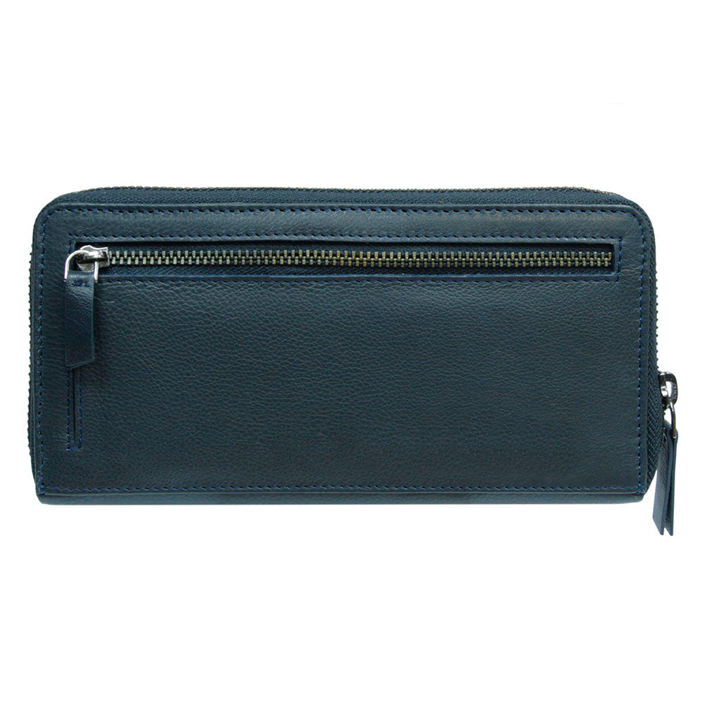 Tony Perotti Timone 11059 navy zip-around wallet, back with full-length zip pocket