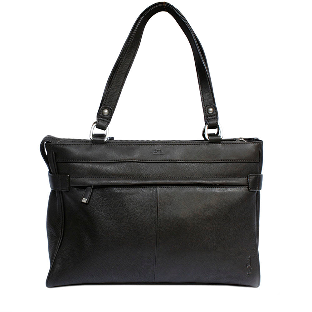 Contatto 9060-40 moro back panel with the long zip pocket and the embossed turtle at the top